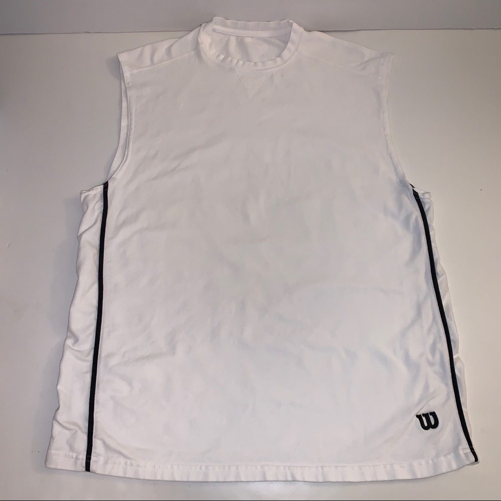 Wilson Men’s White Muscle Tank w/Side Pipe Stripe Embroidered “W” Size: L EUC